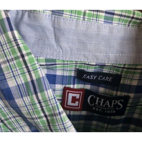 Mens Dress Shirt Chaps 2XT 2X Button Down Light Green Spring Plaid Short Sleeve - Picture 13 of 15